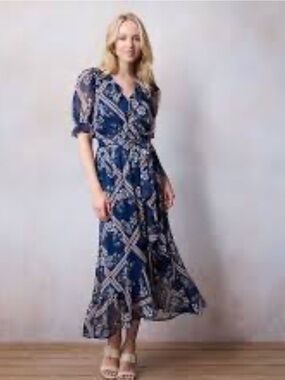 L LC Lauren Conrad Ruffle Floral Print Tie Waist Maxi Dress